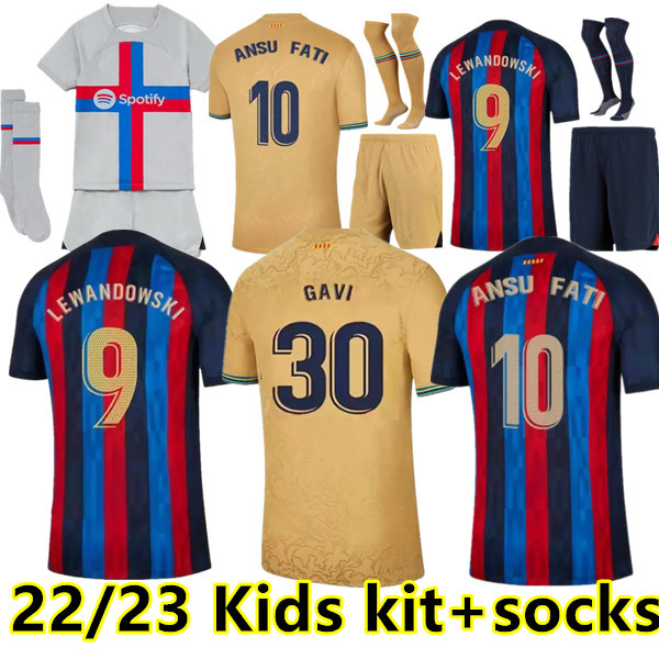 

Kids socks 22 23 soccer jersey LEWANDOWSKI Camisetas de football MEMPHIS PEDRI ADAMA AUBA FERRAN ANSU FATI GAVI F. DE JONG DEST kit shirt sets BARCELONA BARCA, 21/22 3rd