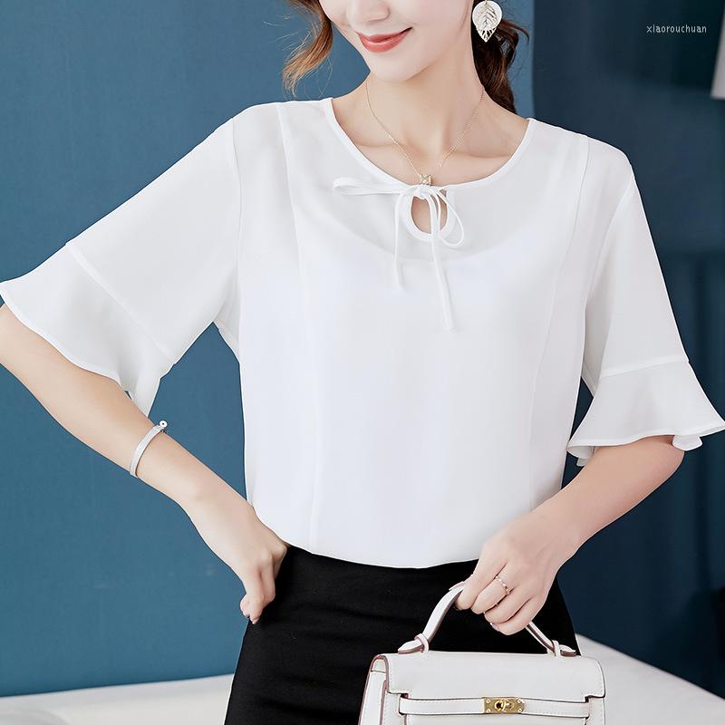 

Women' Blouses Spring Summer Korean Women Shirt Short Sleeve Bowknot Pure Color Blouse Female Fashion Slimming Leisure Chiffon Bottom Top, Green