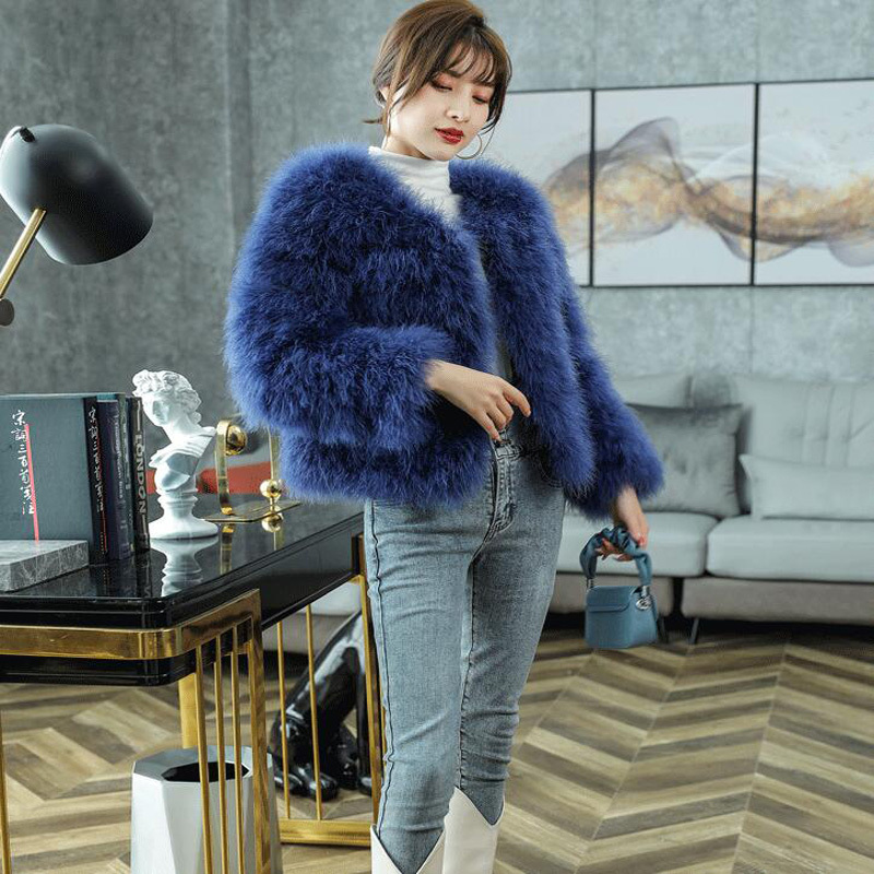 

Women's Fur Faux Knitted High Quality Coat Made of Real Ostrich Feather Natural Factory Direct Turkey Waistcoat WSR114 221006, Burgundy