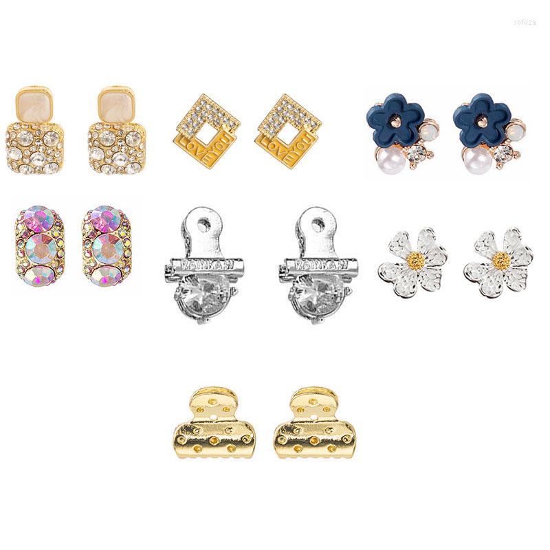 

Stud Earrings Fashion Design Crystal Square Flower Cute Mini Geometric Shaped Ear Jewelry Birthday Gifts For Women Girls