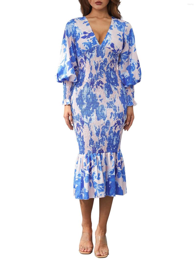 

Casual Dresses Elegant For Women 2022 Summer Sexy V-Neck Backless Hollow Out Lantern Sleeve Dress Female Club Party Long
