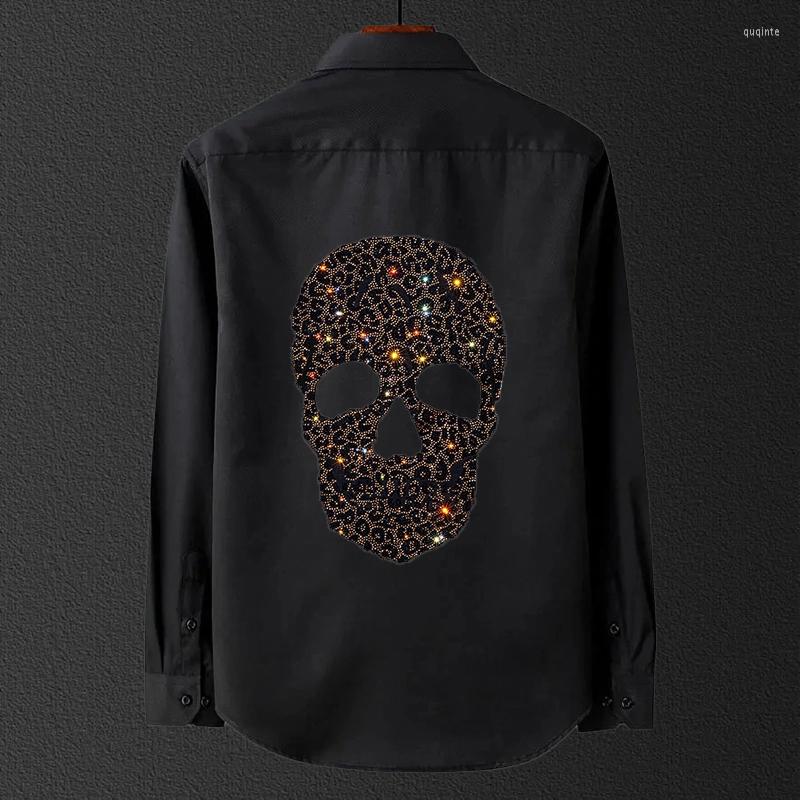 

Men's Casual Shirts Fall Men's Suitable For Prom Parties Blouse Stand Collar Business Chemise Drill Skull Style Homme Long Sleeve, As shown asian size