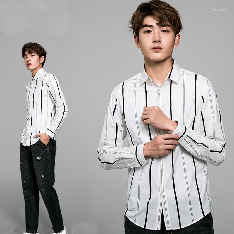 

Men's Casual Shirts Men Stiped Streetwear 2022 Man Autumn Black Oversized Shirt Top Vintage Long Sleeve Blouse For Male KK3027