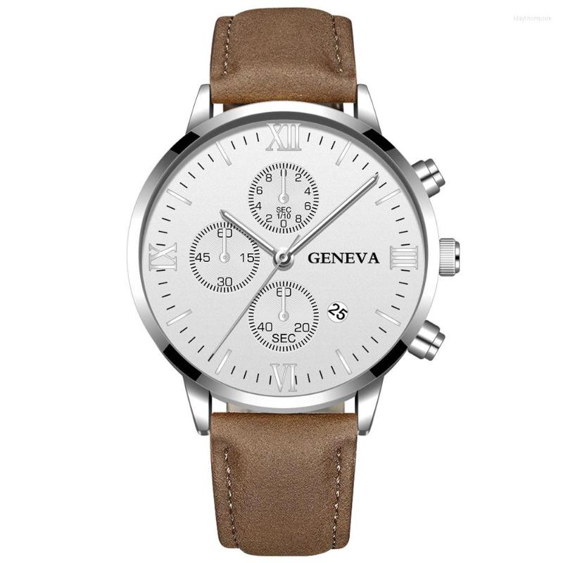 

Wristwatches Fashion Geneva Men Date Alloy Case Synthetic Leather Analog Quartz Sport Watch Male Clock Top Relogio Masculino, Black-rose-white