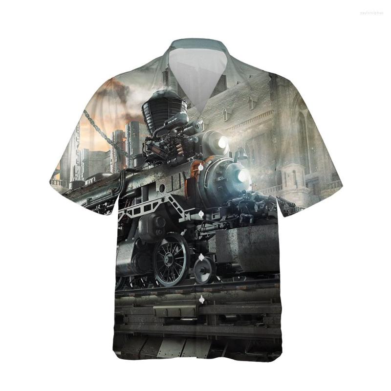 

Men's Casual Shirts Jumeast 3d Fantasy Steampunk Train Printed Mens Hawaiian Shirt Short Sleeve Vintage Fashion For Men Loose Streetwear, 07