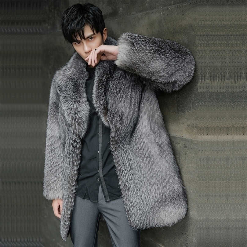 

Mens Fur Faux Winter Jacket Large Size Coat Male Fashionable and Warm Man Luxury Customizable 2201006, Silver