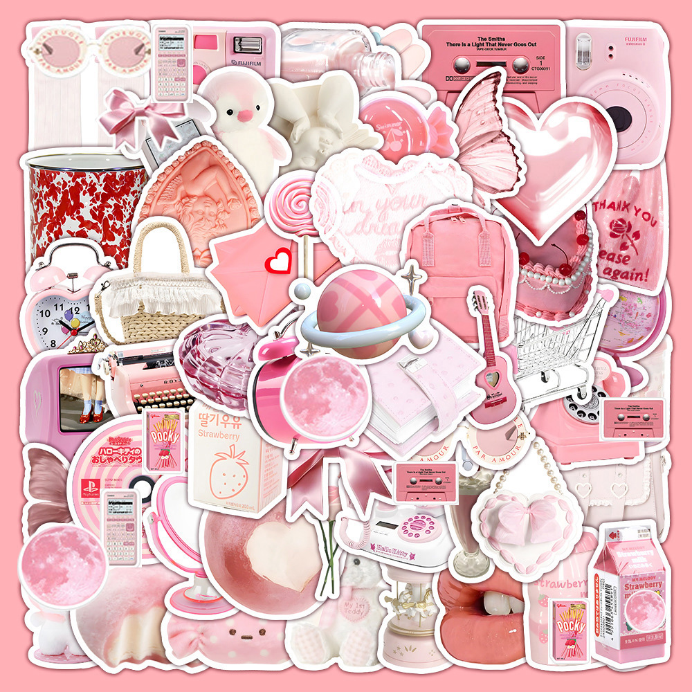 

63PCS VSCO Cute Pink Cartoon Girl Stickers Aesthetic Decal Kid Toy Scrapbook Phone Luggage Laptop Guitar Graffiti Sticker, Multi colors