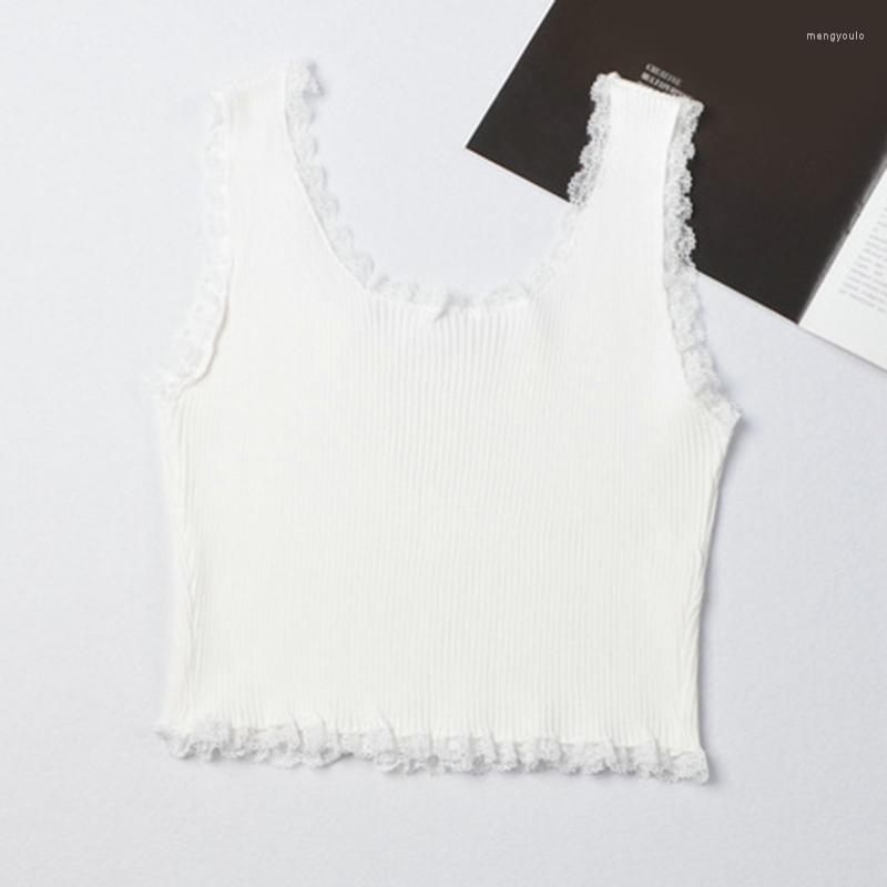 

Women's Tanks Lace Black Tank Tops For Women Clothes Crop Top T Shirt Cute Sexy White Bustier Short Solid Color Stretch Knitted