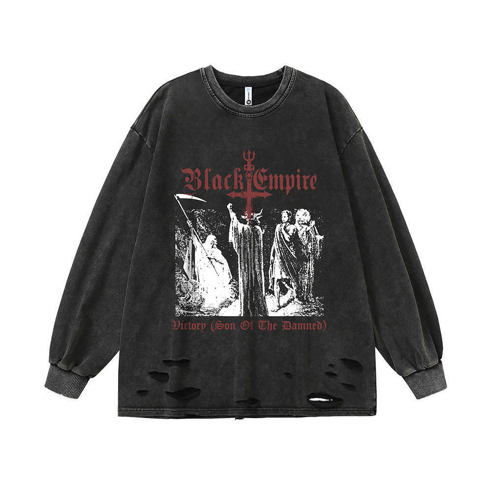

Men's T-Shirts Black Empire Ripped T Shirts Goth Men Long Sleeve Y2k Grunge T-shirts Oversized Retro Men Clothes Harajuku Anime Streetwear Tops T221007