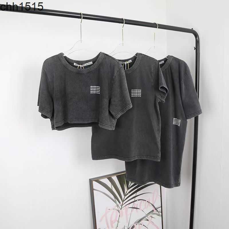 

Live shot of the alexanderwangs standard version AW King wash worn T-shirt short letter printed cotton bodice blouse women, Washed and worn short t
