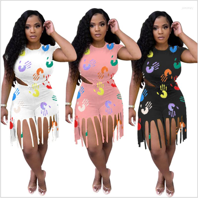 

Women' Tracksuits Women Print Tracksuit Casual Tassel Two 2 Piece Set Sexy Outfit Summer Track Suits, Black