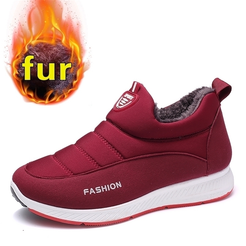 

Boots Snow Women Shoes Warm Plush Fur Ankle Winter Female Slip On Flat Casual Waterproof Sneakers 221006, Women shoes-red