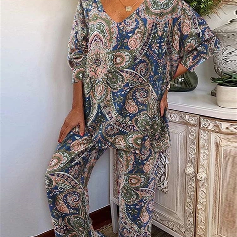 

Women's Two Piece Pants Men's Tracksuits 2PCS Spring Bohemian V Neck Long Sleeve Blouse Suits Pant Sets ZANZEA Women Vintage Floral Printed Matching Urban Tracksuit, Red