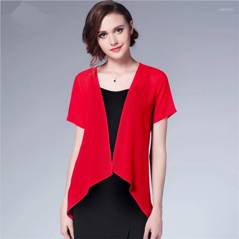 

Women's Blouses Solid 6 Color Chiffon Short Cardigan 2022 Women Summer Casual Loose Behind Tie Tops Vestidos, Green