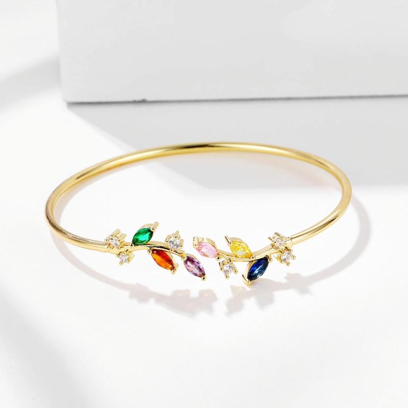 

Bangle Tree Simple Open Bracelet For Women Inlaid White/Green/Rainbow Zircon Charm Gold Jewelry Gifts Pulsera De Mujer