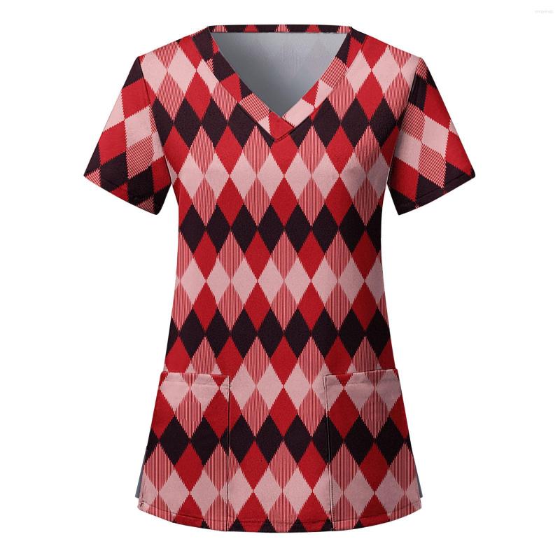 

Women' T Shirts Ladies Christmas Casual Print Short Sleeve Pocket Loose Top V Neck Workwear Layering Long, Black