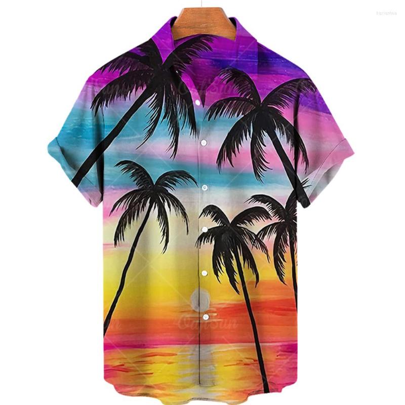 

Men's Casual Shirts Men's Hawaiian Sunset Coconut Tree Print For Men Oversized Tops Fashionable Seaside Vacation Short Sleeves 5xl, Zf-0551c