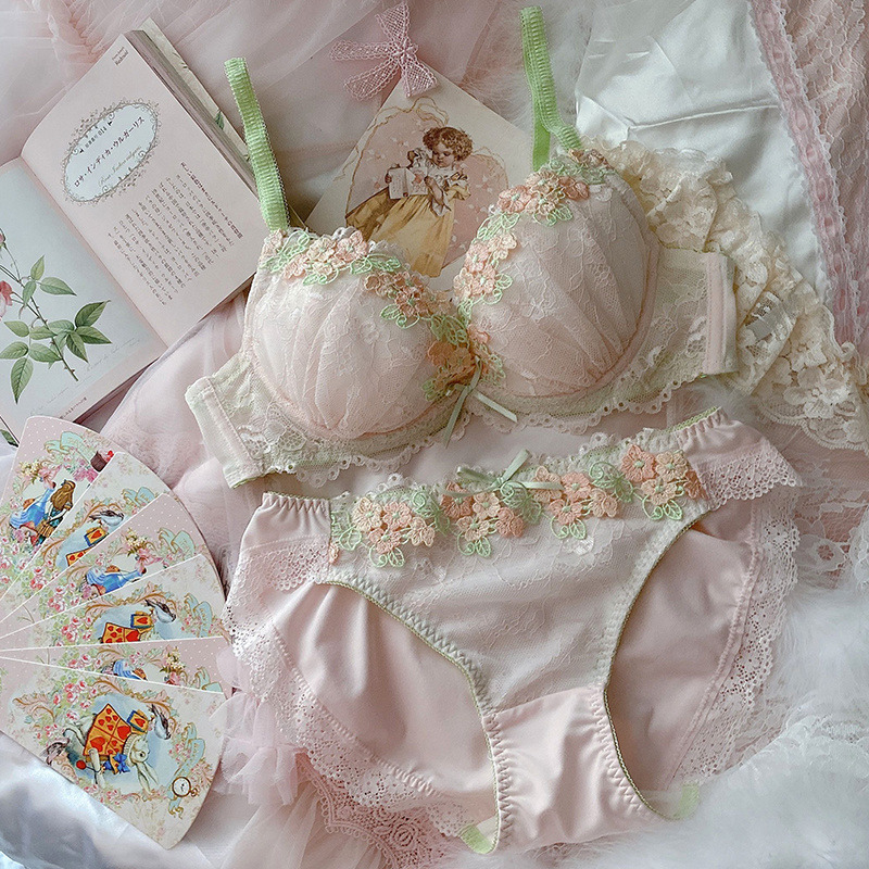 

Bras Sets Japanese Cute Sweet Push Up For Women Plus Size Underwear Lingerie Intimates Embroidery Floral Flower Comfort Bra Bralette 221006