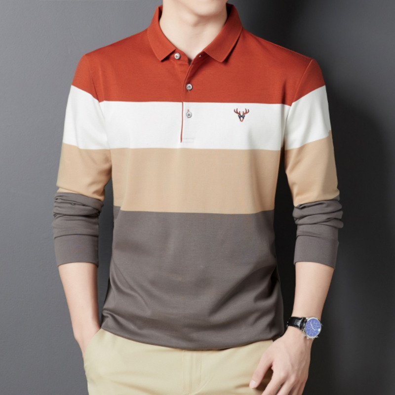 

Men's Polos Stripe Men Polo Shirt Fashion Style Long Sleeve Spring Autumn Male Cotton Good Quality Causal Daily Clothes 221006, Red