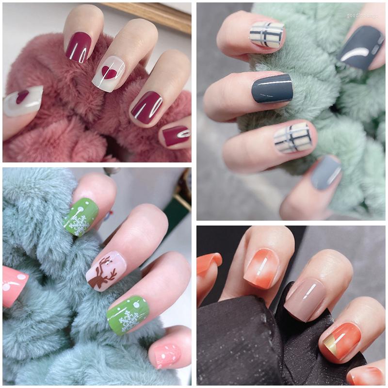 

False Nails 24 Pcs Red Heart Round Short Matte Polka Dot French Cute Korean Acrylic Full Cover Nail Art Tips Manicure Decoration, A-25