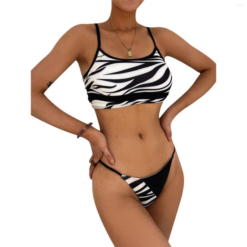 

Women' Swimwear Ladies Summer Split Sets Adults Women Creative Zebra Print Tank Top Type Sexy Backless Bikini Swimsuits, Black