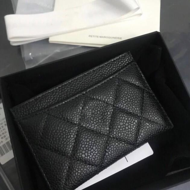 

Women Card holders Top designer Wallets caviar pouch black quilted wallet Leather coin purse Gold silver buckle Creditcard bag, C-silver