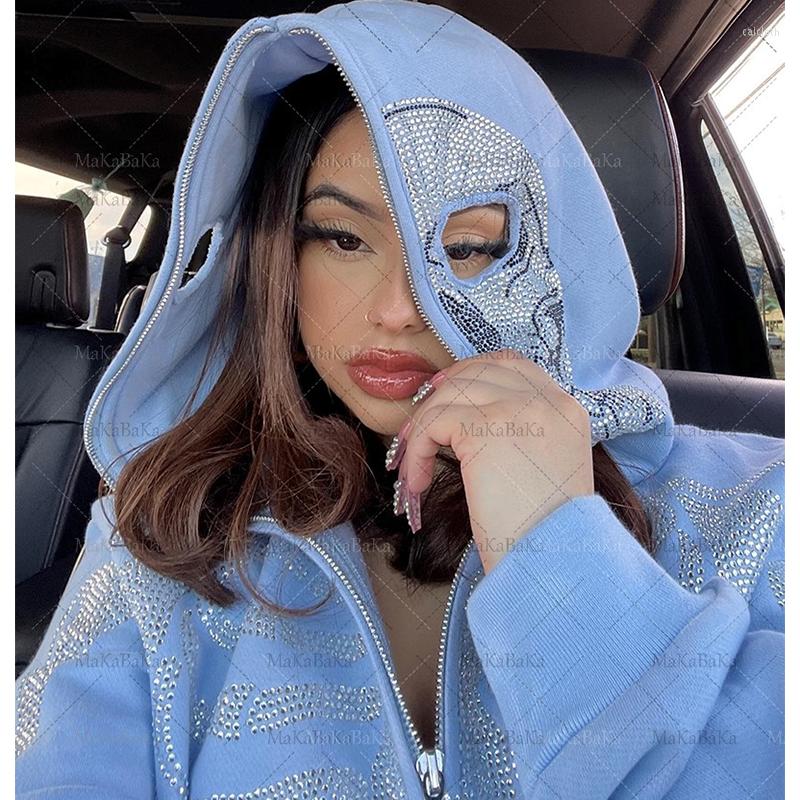 

Men's Hoodies Men Womens Y2k Fashion Hoodie Skull Rhinestone Zip Up Grunge Women's Oversized Sweatshirt Punk Harajuku Sleeve Outerwear, Color-c