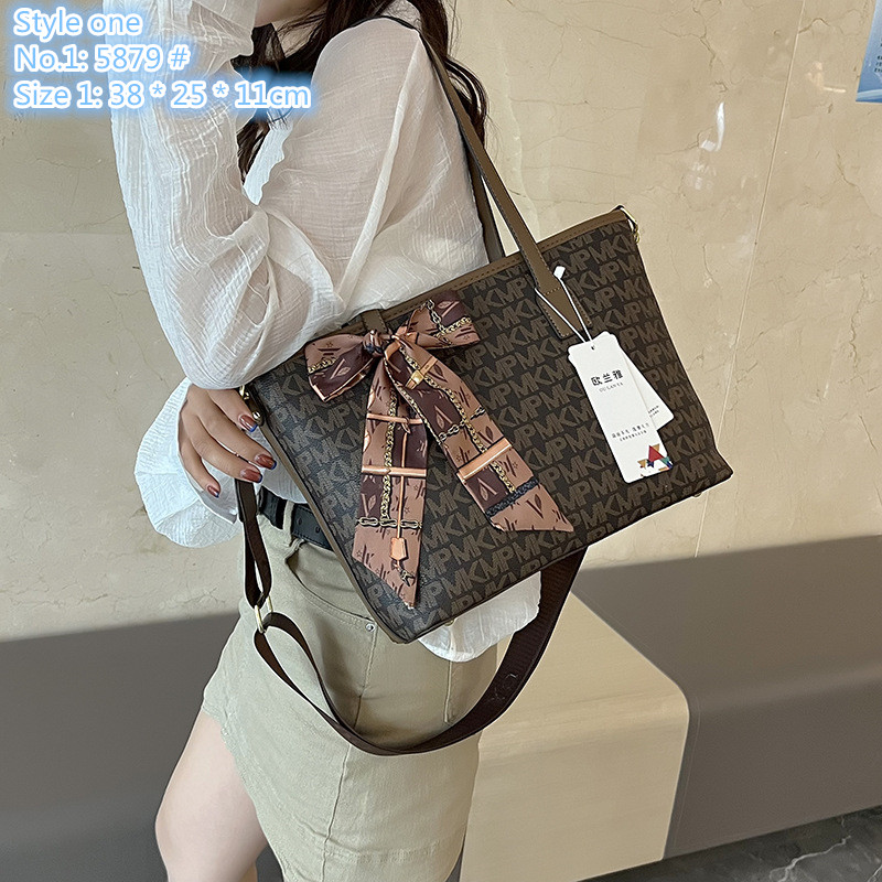 

Wholesale factory ladies shoulder bags 2 styles outdoor shopping leisure printed handbag elegant atmosphere ribbon tote bag sweet bow western style backpack, Brown-3718#-style 2