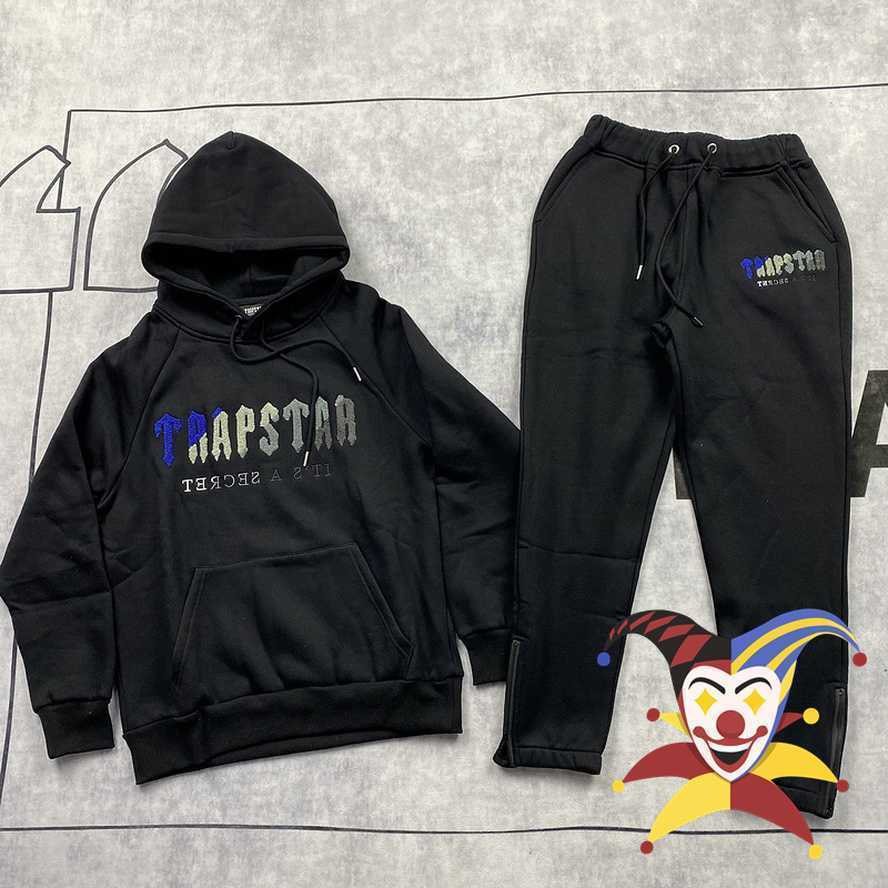 

Men' Tracksuits Black Gray Trapstar Fece Hoodie Men Women Sweatshirts Set Colorful Flocking 1008H22