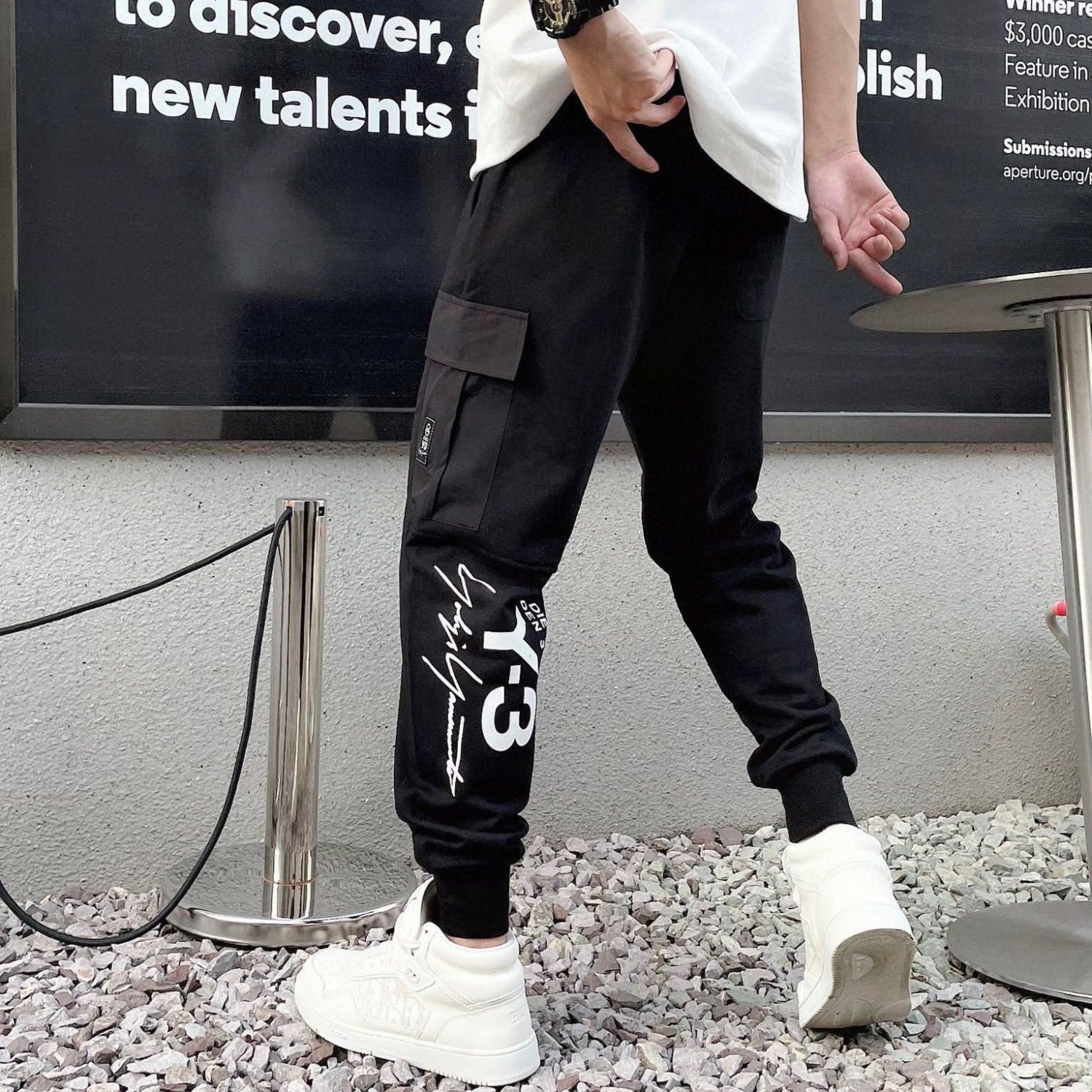

Men Pants y3 Letter Signature Printed Casual Sports Pants Cotton Trouser, Black