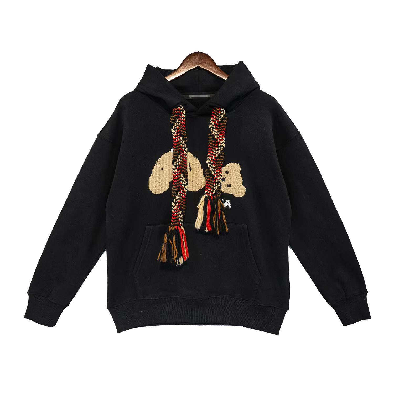 

Designer Brand Hoody Unisex Luxury Chaopai Angell Palms Broken Head Bear Embroidery Tassel Ribbon Plush Hoodie Men and Women Bf Hoodie Jacket, Black