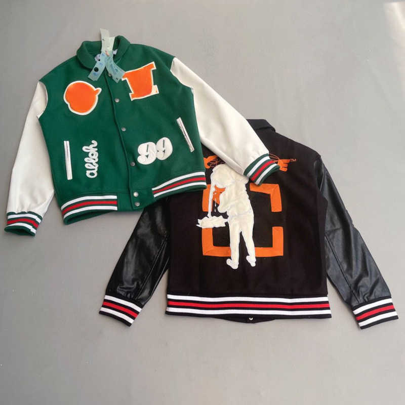 

Ow designer jacket mens Baseball jackets Embroidered men women Cardigan coat Couple Hip Hop Sportswear, Black