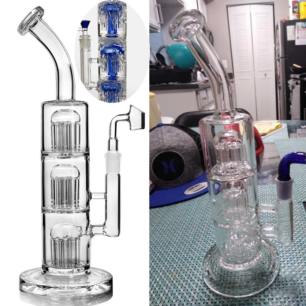 

Thick Hookah Bongs Triple Chamber with Arm Tree Percs Water Pipes Glass Bubbler Dab Rig Smoking Ash Catcher with 14mm Joint