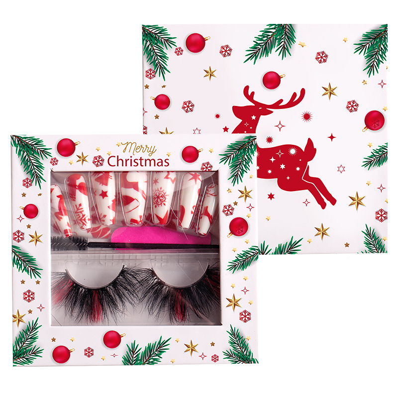 Ensembles de maquillage de Noël Cils longs et épais en vison et ongles Kit de maquillage pour cils longue durée