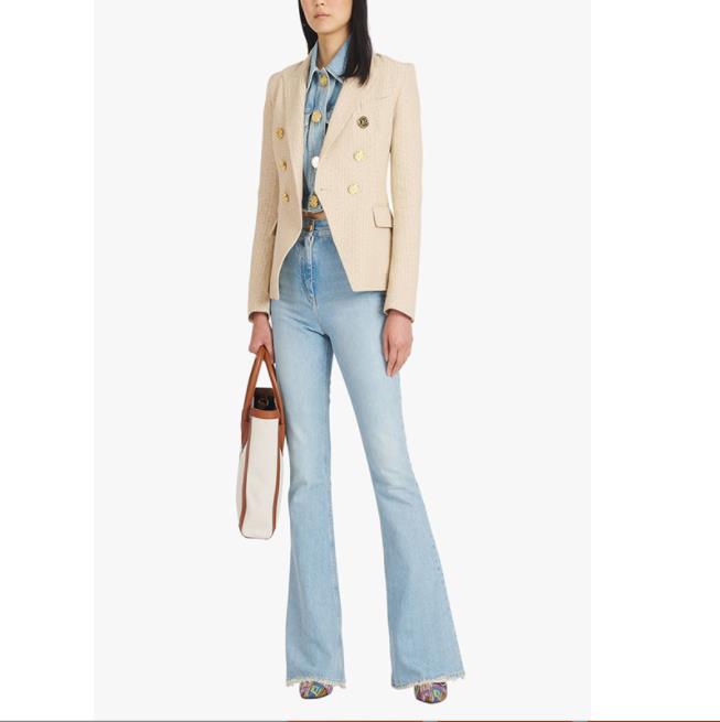 

blazer womens Suits & Blazers S-5XL 2022 Spring And Autumn Fashion High-quality Small Suit B Home Lion Button Short Black White Jacquard Jacket, Army green