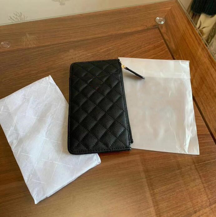 

Women Clutch Wallets Fashion Card Holders Brand Mobile phone bags caviar Wallet Luxury Zip pocket coin purse Black Small leather bag