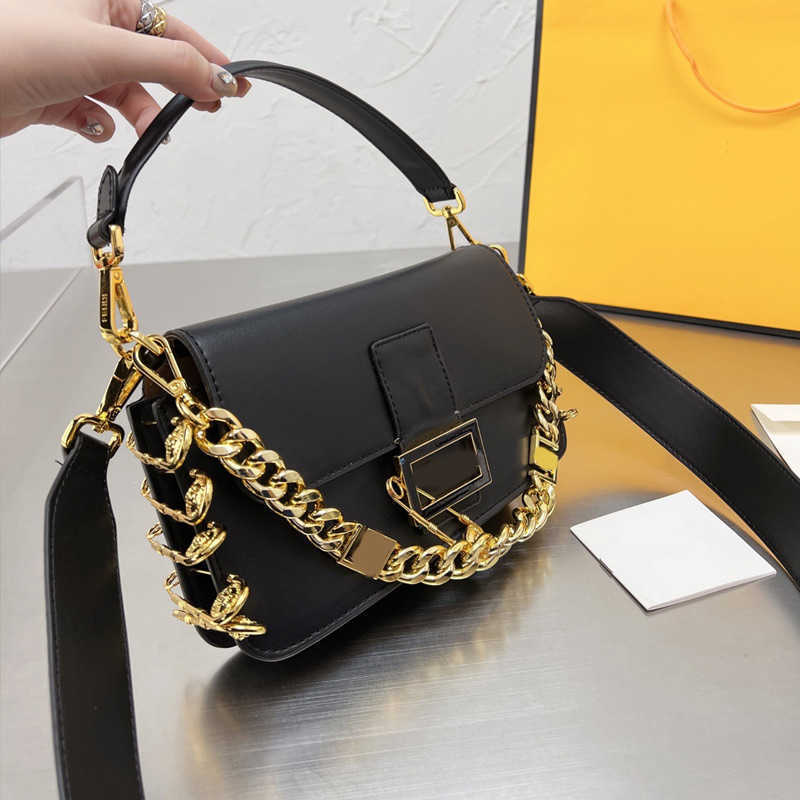 

Flap Baguette Crossbody Bag Fendace Handbags Detachable Handle Belt Chain Pin Decoration Genuine Leather Plain Handbag Purse Women Shoulder Bags ZEWL, No bag