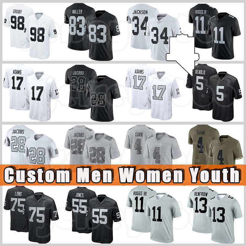 

83 Darren Waller 17 Davante Adams Football 98 Maxx Crosby Jersey 28 Josh Jacobs 4 Derek Carr Hunter Renfrow Johnathan Abram Chandler Jones Howie Long Denzel Perryman, Custom men+patch((txz)