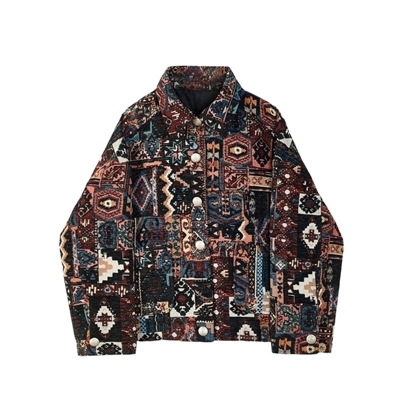 Vestes pour femmes collier de support vintage veste imprimement manteau femme romantique brocade tapisserie courte veste tops femme décontractée.