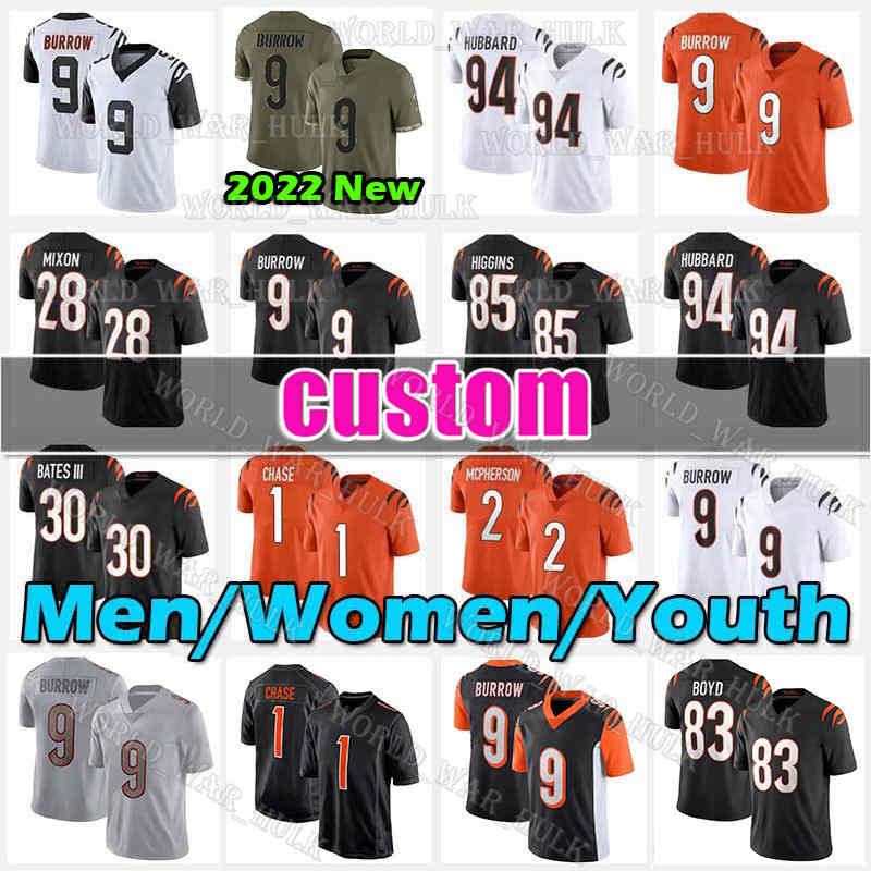 

9 Joe Burrow Jersey 28 Mixon 2 Evan McPherson Football Tee Higgins JaMarr Chase Jessie Bates III Tyler Boyd Cincinnati Bengals Sam Hubbard Chidobe Awuzie Logan Wilson, Men new jersey(m h)