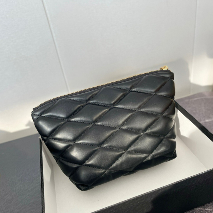 

5A Luxury Brand Cosmetic Bags Diamond Lattice Zipper Closure Trapezoidal Handbags, Clear