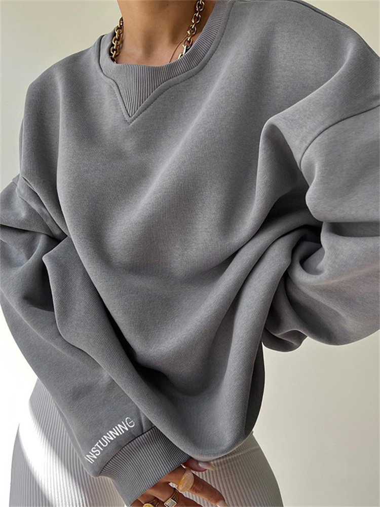 

Women s Hoodies Sweatshirts Tossy Womens Casual Long Sleeve Sweatshirt Crew Neck Pullover Drop Shoulder Basic Tops Hoodie Streetwear Women Fashion L221008, Gray