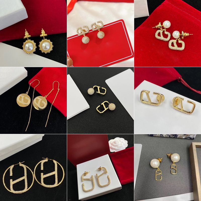 Boucles d'oreilles Bijoux Plaqué Or 18K Stud Womens Designer Boucle d'Oreille Goujons Lettre V Diamants Luxurys Mode Dorée Pour Gilr Saint Valent