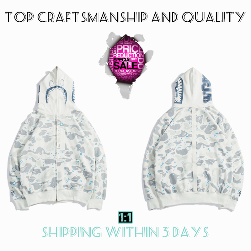 

Shark full zip Mens hoodies tiger jacket Top Craftsmanship designer men women Harajuku stylist sweatshirt Fashion co-branding camouflage Double hat hoodys 3-1, 1 button