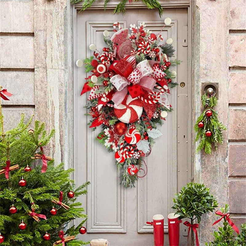 

Decorative Flowers Wreaths Christmas Wreath Candy Cane Artificial Wreath Window Door Hanging Garlands Rattan Home Christmas Decoration 2023 T221007