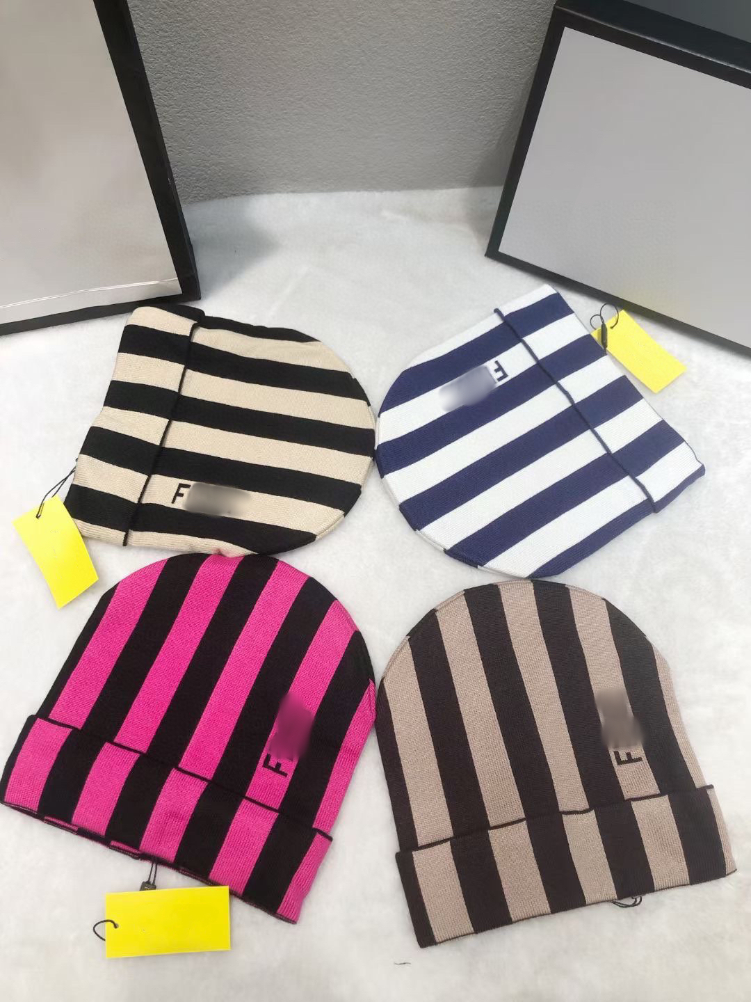 

Fashion designer beanie cap letter printed stripe knitted warm mens beanies lady women caps winter autumn, Brown
