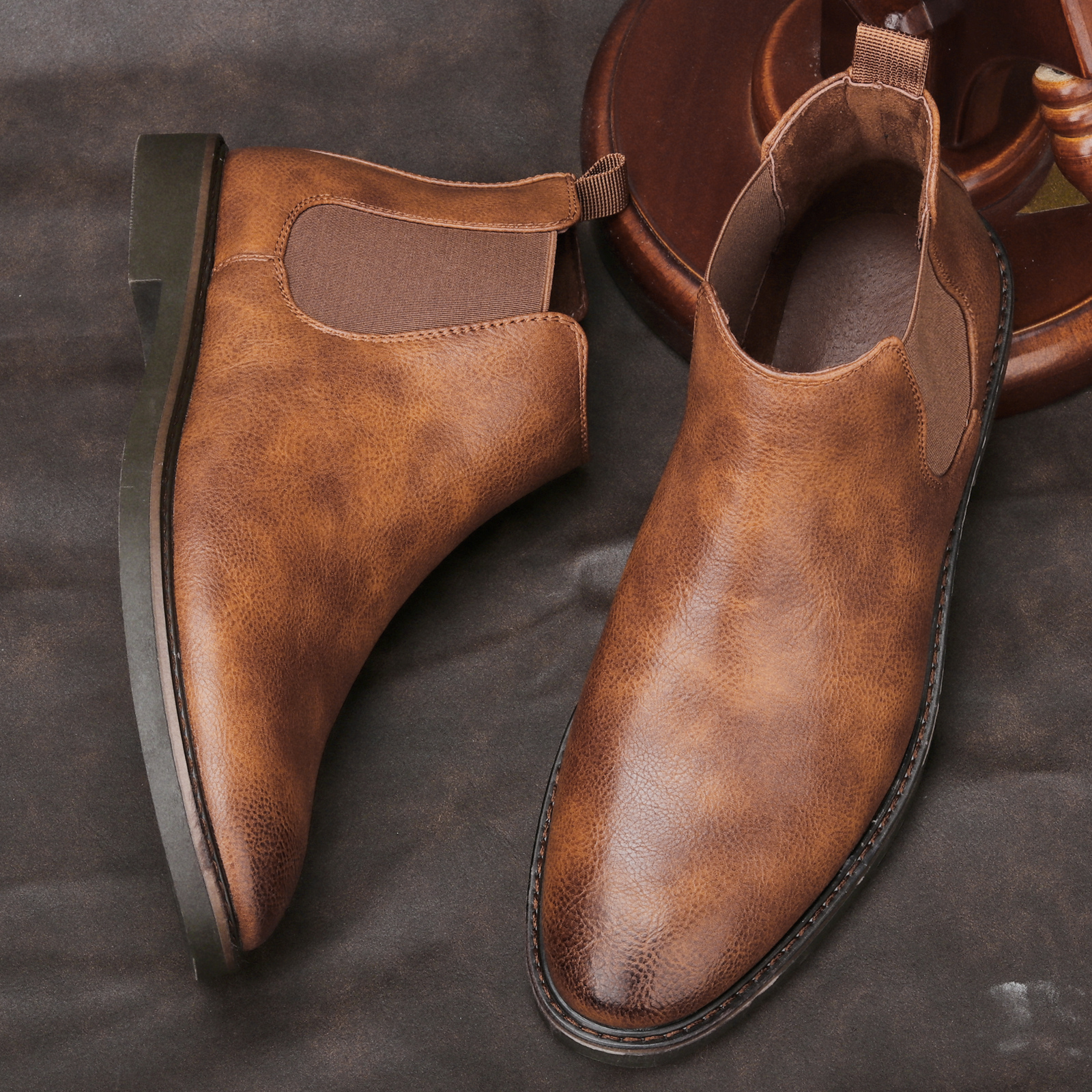 

Boots 4046 Men Retro Brand Comfortable Chelsea fashion Leather 221008, Dark brown 5237
