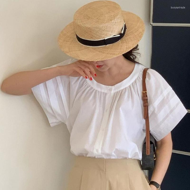 

Women's Blouses Women's & Shirts Korean Chic Single Breasted Women Summer Loose All Match Blusas Mujer Elegant Temperament Short Sleeve, White