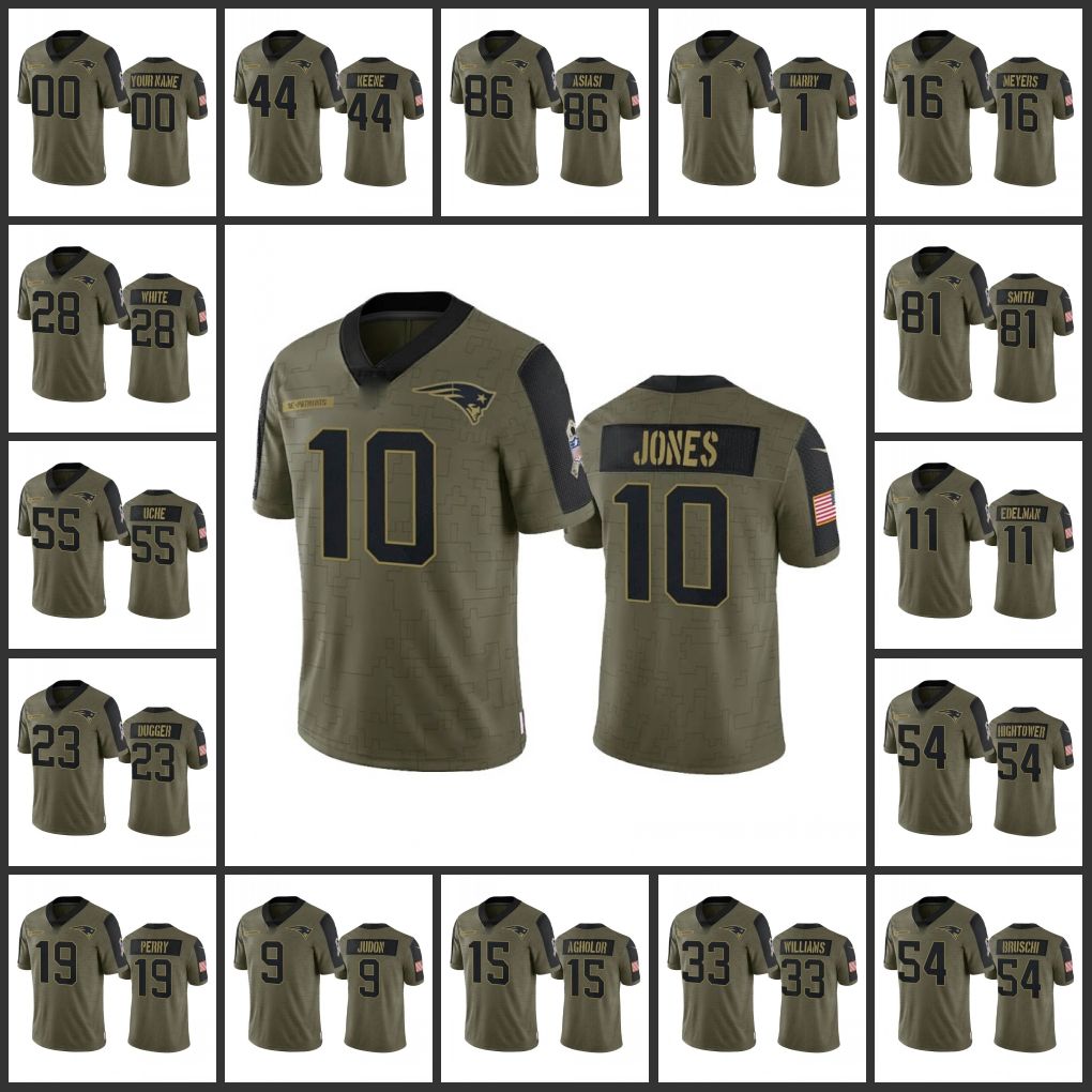 

Jersey Wholesale Custom New England''Patriots''Men 28 James White 9 Matthew Judon 10 Mac Jones 54 Tedy Bruschi Women Youth Olive Salute To Service, 15
