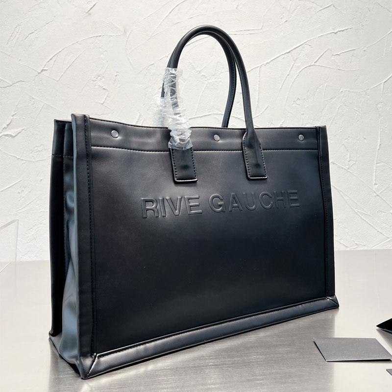 

New Large Capacity Tote Shopping Bag Women Handbag Rive Gauche Genuine Leather Fashion Letters Rivet Travel Beach Shoulder Bags